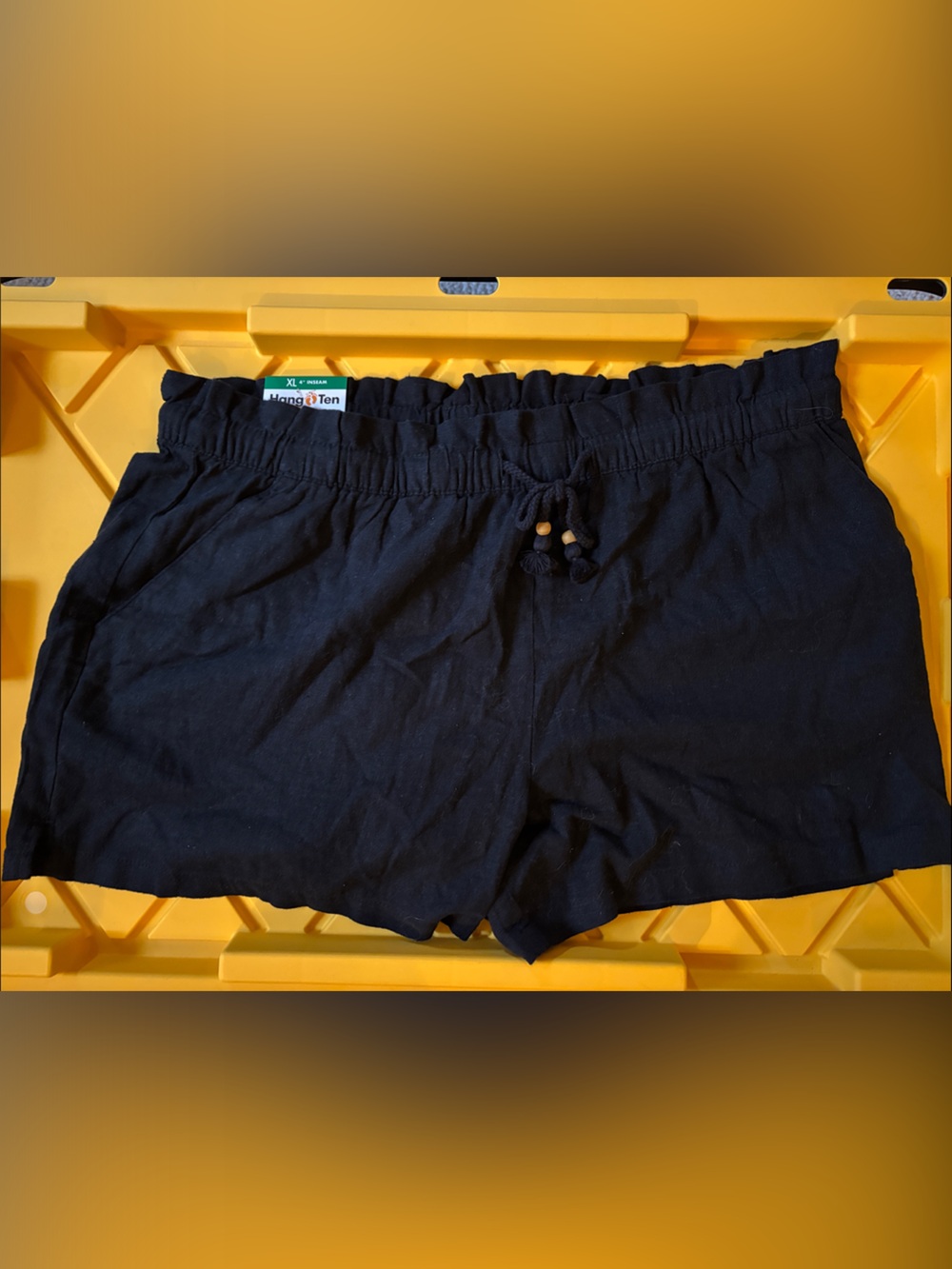 Womens Black Elastic-Waist Drawstring linen blend Shorts